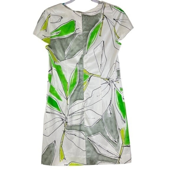 Milly Floral Graphic White Gray Green Cap Sleeve Sheath Dress Size 6 - Picture 6 of 12